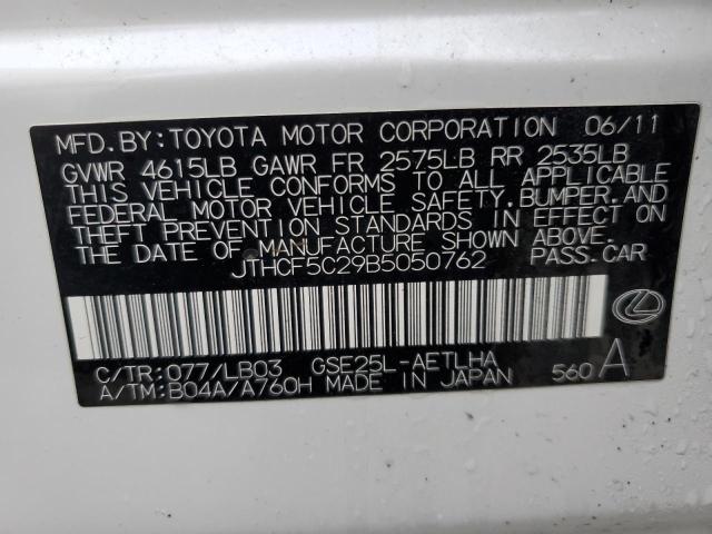 JTHCF5C29B5050762 - 2011 LEXUS IS 250 WHITE photo 13