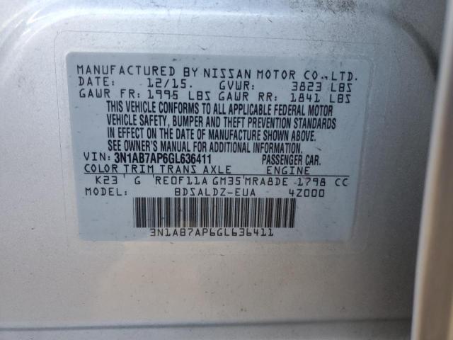 3N1AB7AP6GL636411 - 2016 NISSAN SENTRA S SILVER photo 13