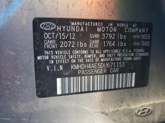 KMHDH4AE5DU671153 - 2013 HYUNDAI ELANTRA GLS SILVER photo 12