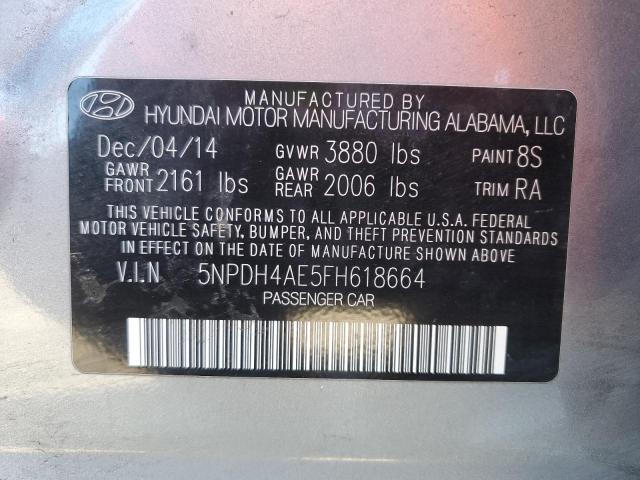 5NPDH4AE5FH618664 - 2015 HYUNDAI ELANTRA SE SILVER photo 13