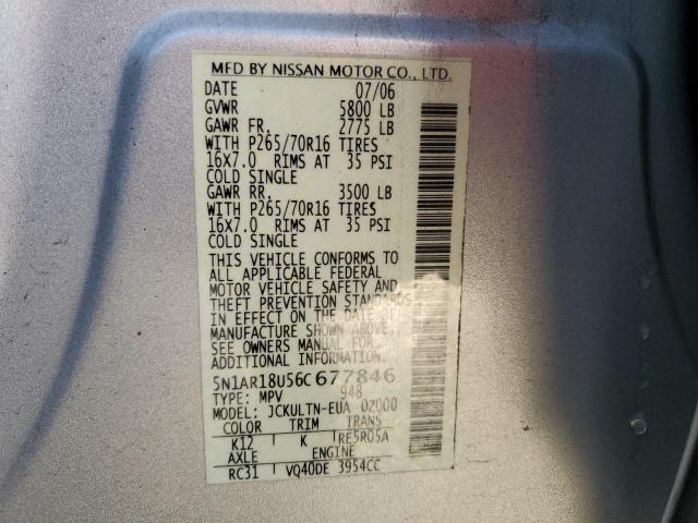 5N1AR18U56C677846 - 2006 NISSAN PATHFINDER LE ვერცხლისფერი ფოტო 13