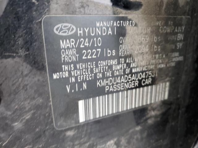 KMHDU4AD5AU047531 - 2010 HYUNDAI ELANTRA BLUE BLACK photo 12