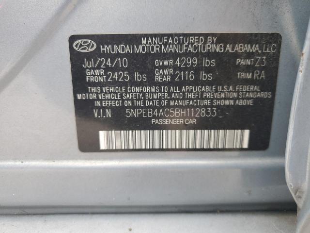 5NPEB4AC5BH112833 - 2011 HYUNDAI SONATA GLS SILVER photo 12