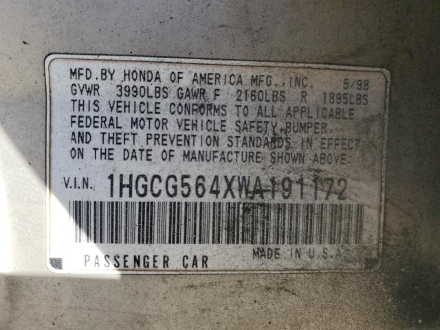 1HGCG564XWA191172 - 1998 HONDA ACCORD LX GRAY photo 13