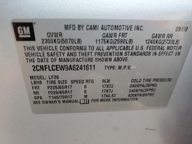 2CNFLCEW9A6241611 - 2010 CHEVROLET EQUINOX LS SILVER photo 12