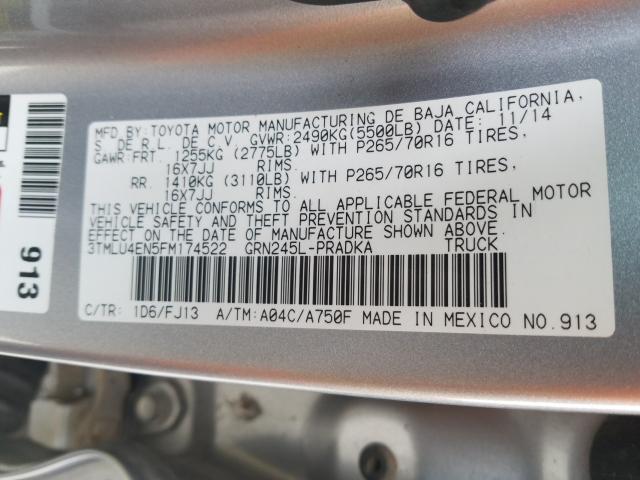 3TMLU4EN5FM174522 - 2015 TOYOTA TACOMA DOUBLE CAB  照片 10