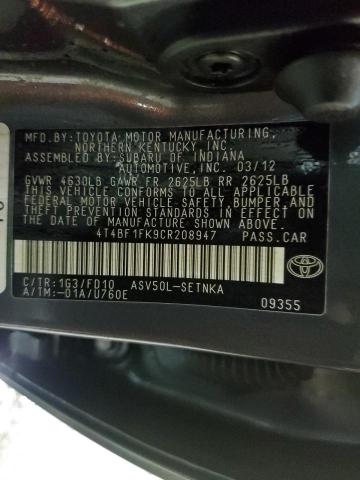 4T4BF1FK9CR208947 - 2012 TOYOTA CAMRY BASE GRAY photo 12