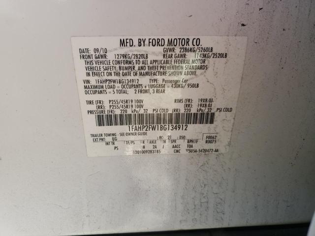 1FAHP2FW1BG134912 - 2011 FORD TAURUS LIMITED WHITE photo 12