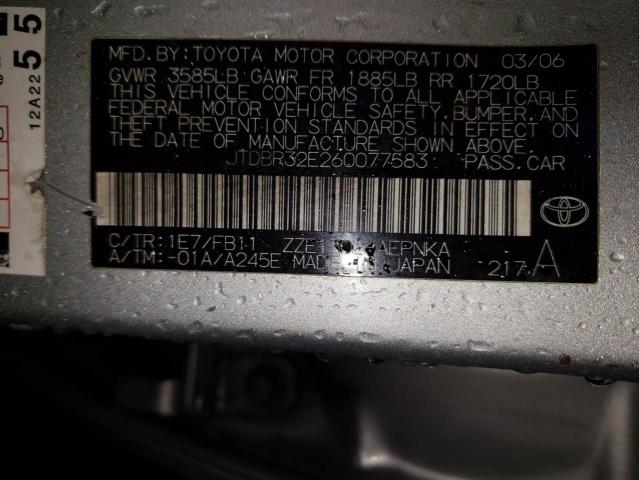 JTDBR32E260077583 - 2006 TOYOTA COROLLA CE SILVER photo 12