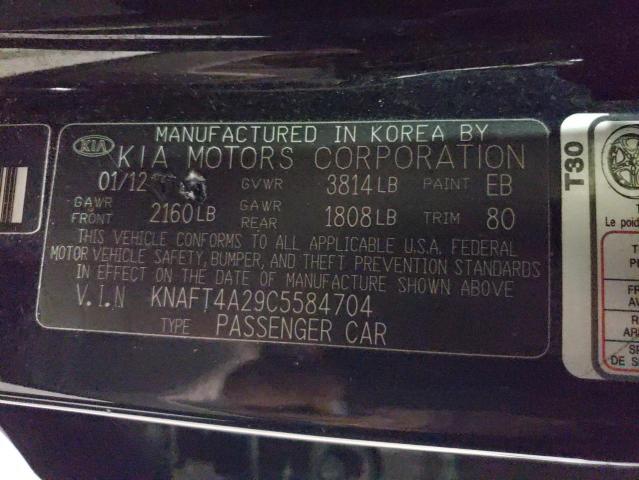 KNAFT4A29C5584704 - 2012 KIA FORTE LX BLACK photo 12