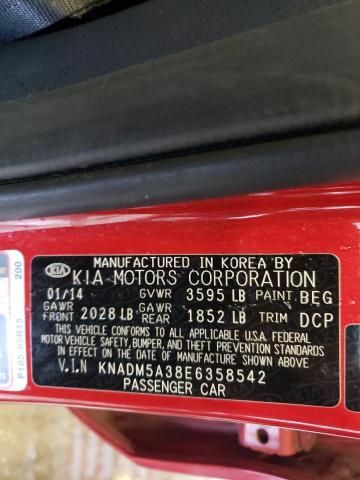 KNADM5A38E6358542 - 2014 KIA RIO LX RED photo 12