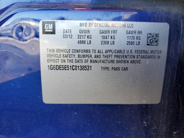 1G6DE5E51C0138531 - 2012 CADILLAC CTS LUXURY COLLECTION BLUE photo 12