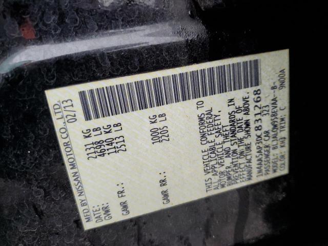 1N4AA5AP3DC831268 - 2013 NISSAN MAXIMA S BLACK photo 12