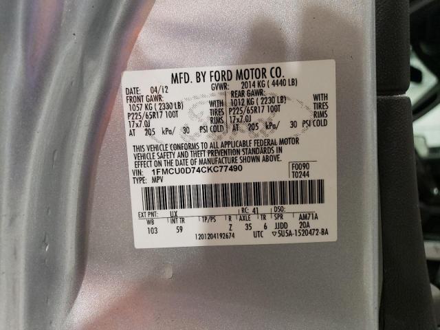 1FMCU0D74CKC77490 - 2012 FORD ESCAPE XLT SILVER photo 12