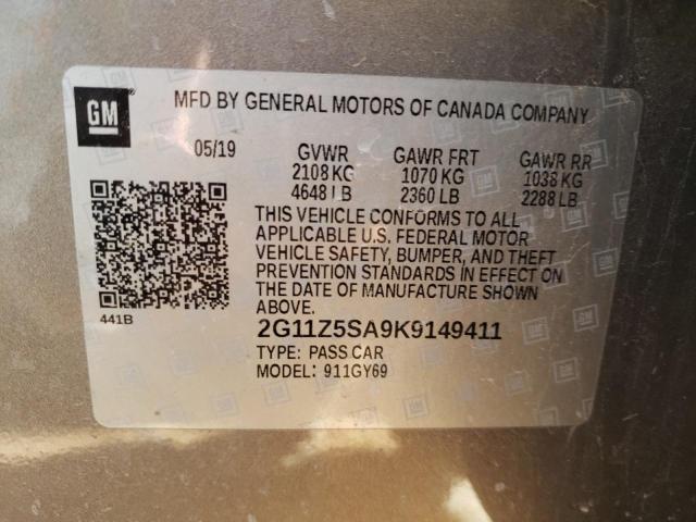 2G11Z5SA9K9149411 - 2019 CHEVROLET IMPALA LT GRAY photo 12