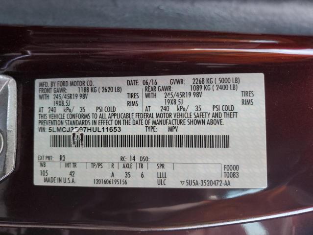 5LMCJ3D97HUL11653 - 2017 LINCOLN MKC RESERVE Tünd qırmızı foto 12