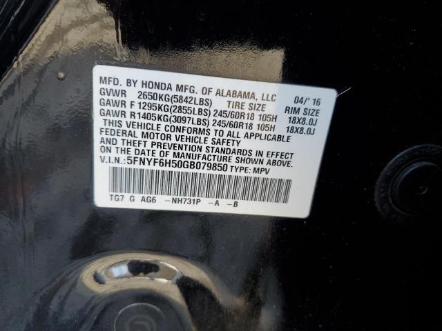 5FNYF6H50GB079850 - 2016 HONDA PILOT EXL BLACK photo 13