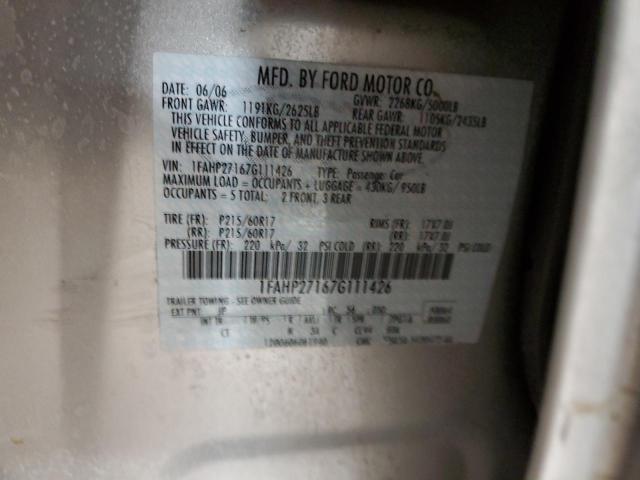 1FAHP27167G111426 - 2007 FORD FIVE HUNDR SEL SILVER photo 13