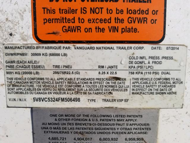 5V8VC5324FM506498 - 2015 VANG TRAILER  photo 10