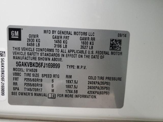 5GAKVBKD6FJ169899 - 2015 BUICK ENCLAVE WHITE photo 13