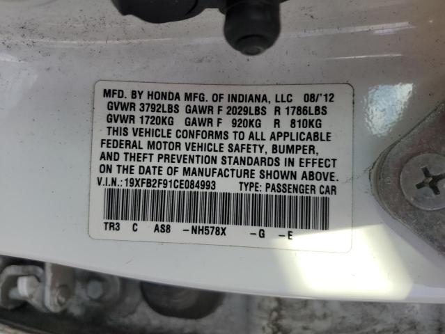 19XFB2F91CE084993 - 2012 HONDA CIVIC EXL Ağ foto 12