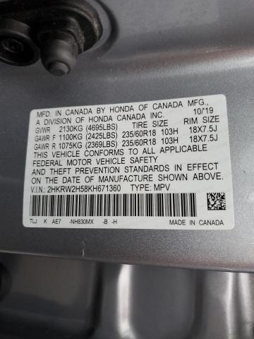 2HKRW2H58KH671360 - 2019 HONDA CR-V EX SILVER photo 13