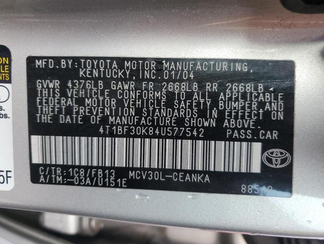 4T1BF30K84U577542 - 2004 TOYOTA CAMRY LE SILVER photo 12