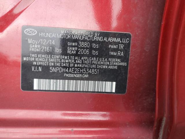 5NPDH4AE2EH534851 - 2014 HYUNDAI ELANTRA SE RED photo 12