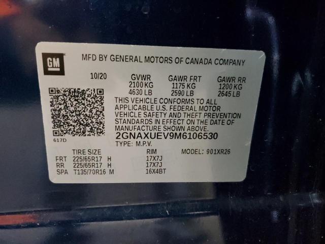 2GNAXUEV9M6106530 - 2021 CHEVROLET EQUINOX LT BLUE photo 13