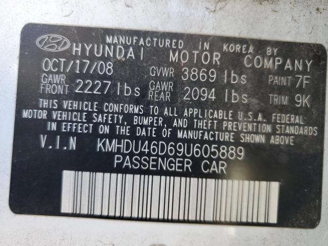 KMHDU46D69U605889 - 2009 HYUNDAI ELANTRA GLS WHITE photo 13