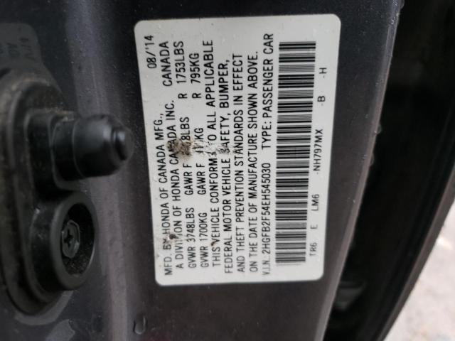 2HGFB2F54EH545030 - 2014 HONDA CIVIC LX GRAY photo 12