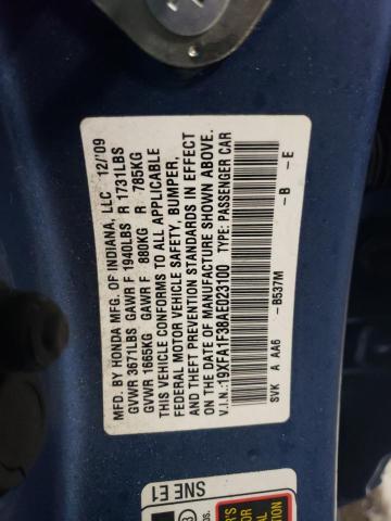 19XFA1F38AE023100 - 2010 HONDA CIVIC VP BLUE photo 12