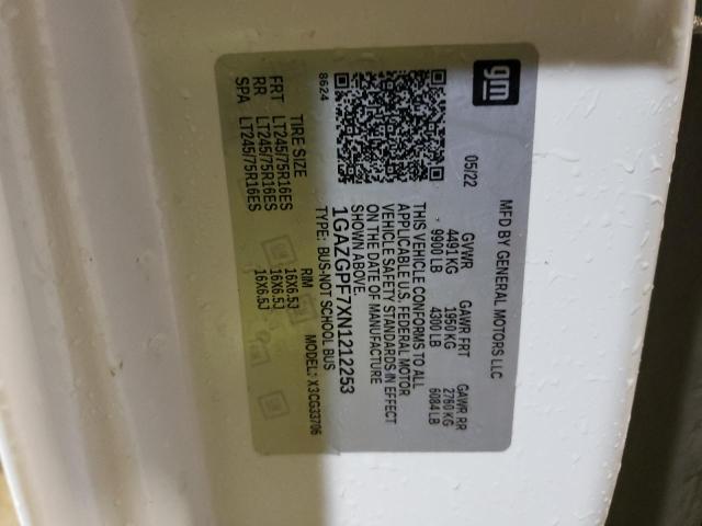 1GAZGPF7XN1212253 - 2022 CHEVROLET EXPRESS G3 LT WHITE photo 13