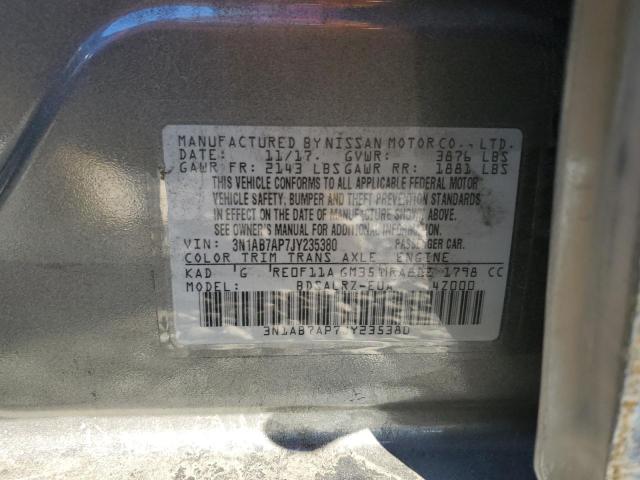 3N1AB7AP7JY235380 - 2018 NISSAN SENTRA S GRAY photo 12