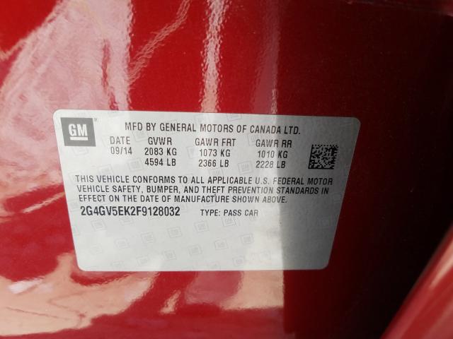 2G4GV5EK2F9128032 - 2015 BUICK REGAL  photo 10