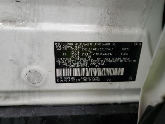 2T3W1RFV8KC026957 - 2019 TOYOTA RAV4 XLE WHITE photo 13