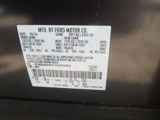 1FM5K8ARXGGD05403 - 2016 FORD EXPLORER POLICE INTERCEPTOR  photo 10