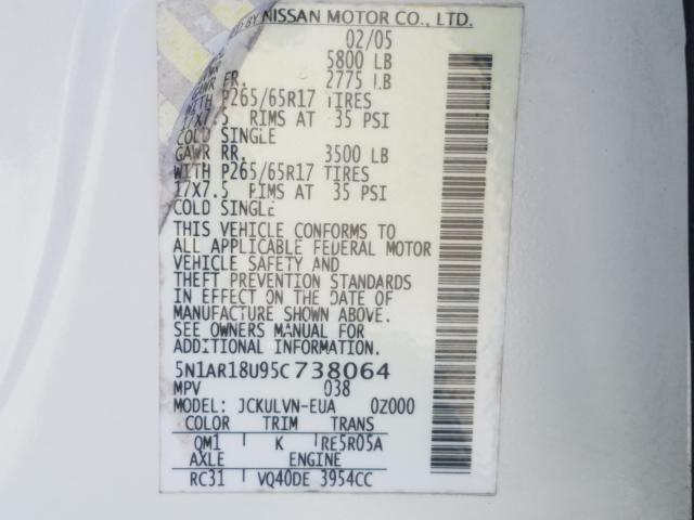 5N1AR18U95C738064 - 2005 NISSAN PATHFINDER LE  ფოტო 10