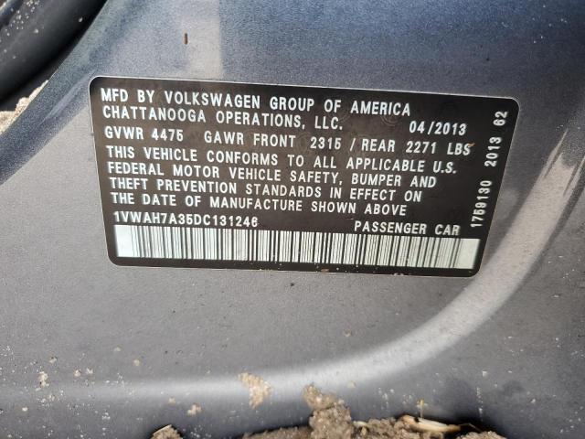 1VWAH7A35DC131246 - 2013 VOLKSWAGEN PASSAT S GRAY photo 13