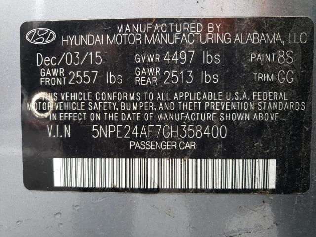 5NPE24AF7GH358400 - 2016 HYUNDAI SONATA SE SILVER photo 12