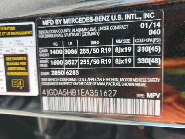 4JGDA5HB1EA351627 - 2014 MERCEDES-BENZ ML 350 4MATIC BLACK photo 13