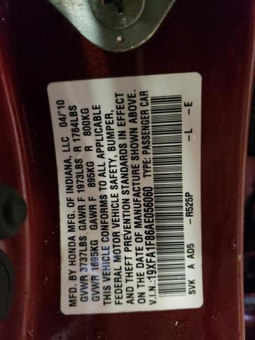 19XFA1F86AE056060 - 2010 HONDA CIVIC EX RED photo 12