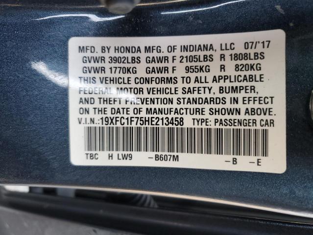 19XFC1F75HE213458 - 2017 HONDA CIVIC EXL BLACK photo 12