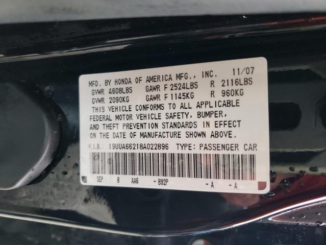 19UUA66218A022896 - 2008 ACURA TL BLACK photo 12