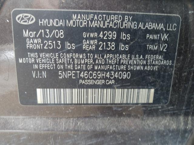 5NPET46C69H434090 - 2009 HYUNDAI SONATA GLS  photo 10