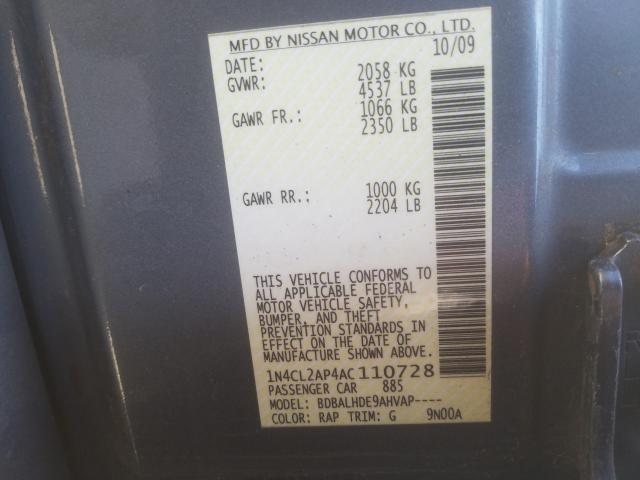 1N4CL2AP4AC110728 - 2010 NISSAN ALTIMA HYBRID  photo 10