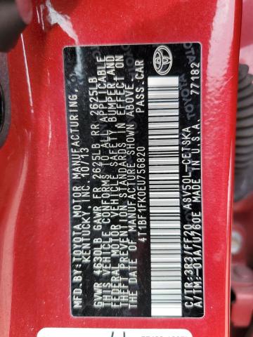 4T1BF1FK0EU756820 - 2014 TOYOTA CAMRY L RED photo 12