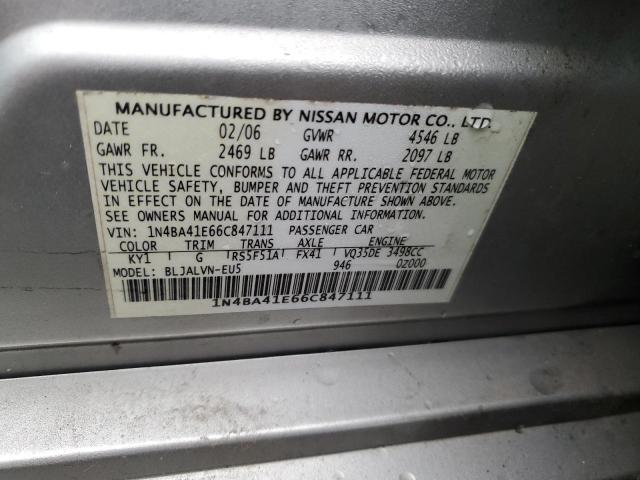 1N4BA41E66C847111 - 2006 NISSAN MAXIMA SE SILVER photo 13