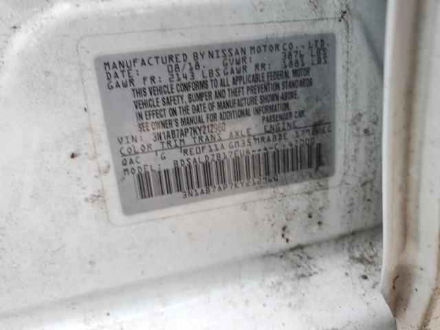 3N1AB7AP7KY212960 - 2019 NISSAN SENTRA S WHITE photo 12