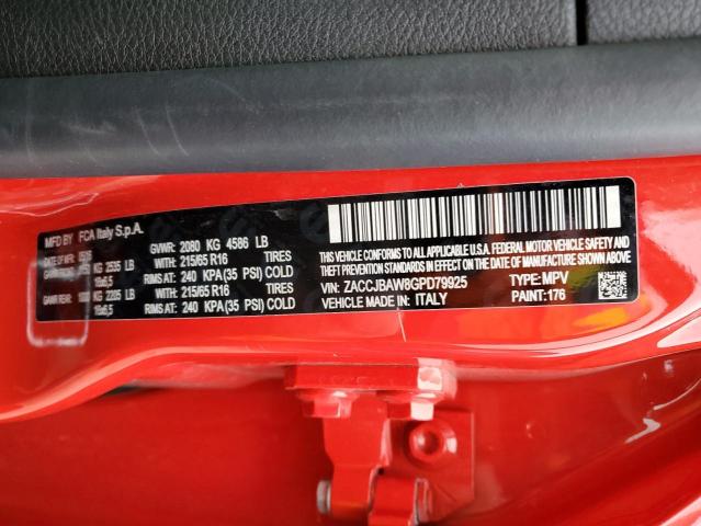 ZACCJBAW8GPD79925 - 2016 JEEP RENEGADE SPORT Կարմիր լուսանկար 13